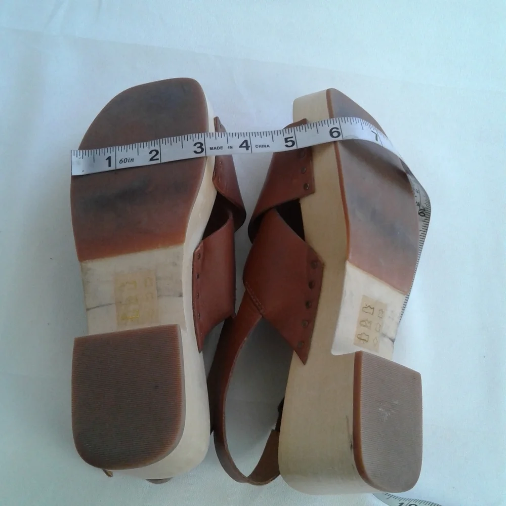 Madewell Brown Leather Wood Platform Slingback Sandals Size 6 MC706